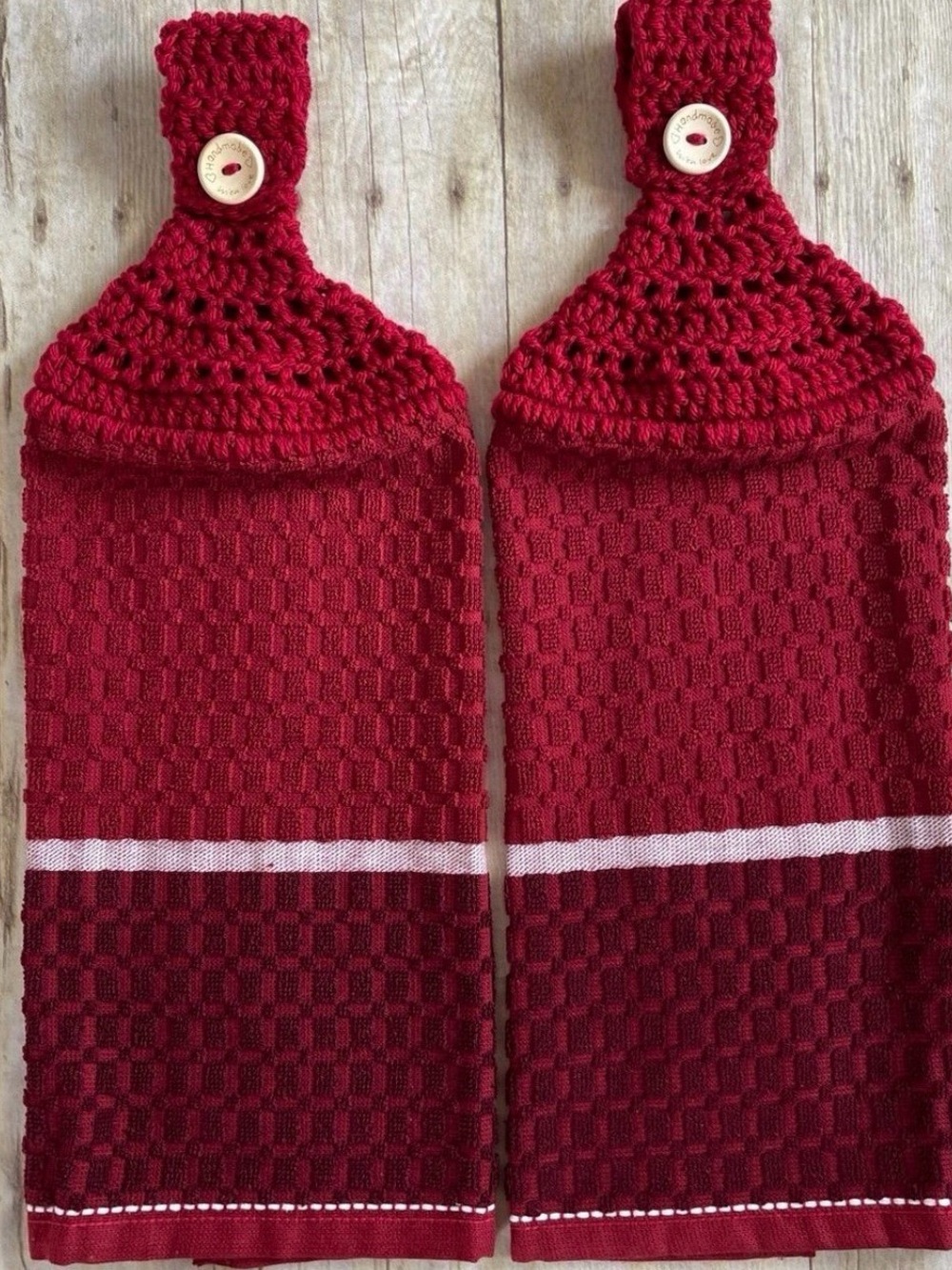 Crochet Top Hanging Towel Set of 2 Single Thickness Dark Red